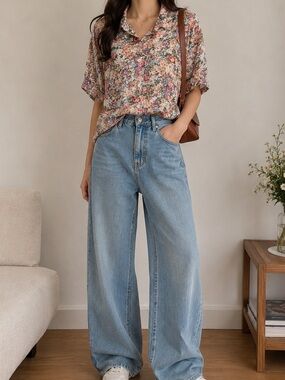 Vintage Floral Button-Front Shirt
